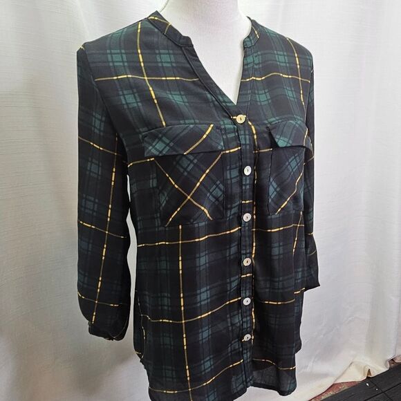Alice Blue For Stitch Fix Green Plaid Button Front Blouse Size Small - Picture 3 of 8